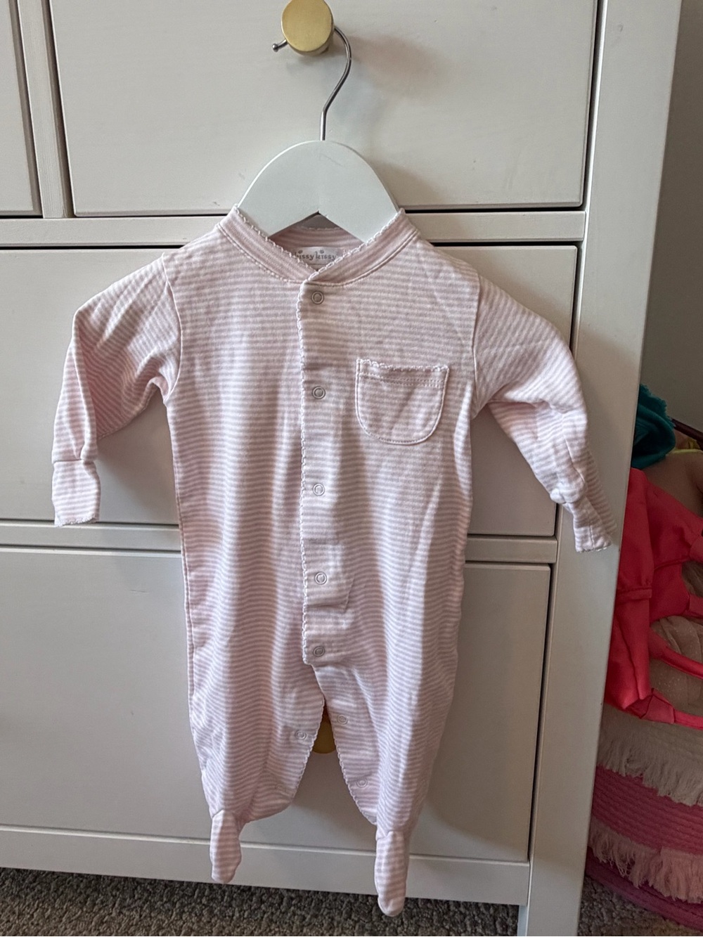 Kissy Kissy Stripe Footie 3-6M Pima Cotton Pink Pocket Sleeper